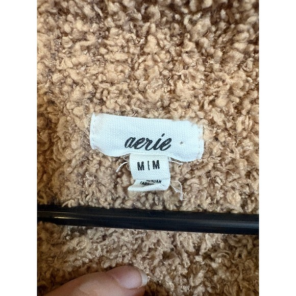Aerie Tan Beige Cropped Teddy Popcorn Knit Crewneck Sweater Womens Size Medium - Picture 3 of 4